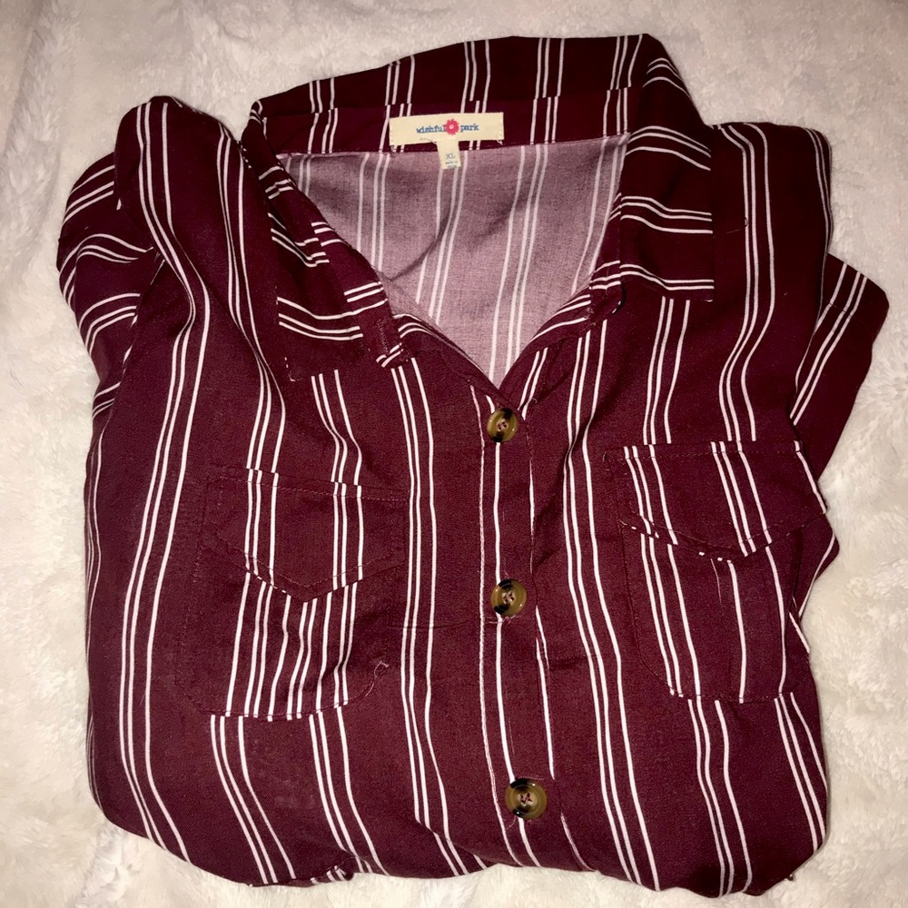 Red pinstripe shortsleeved dress